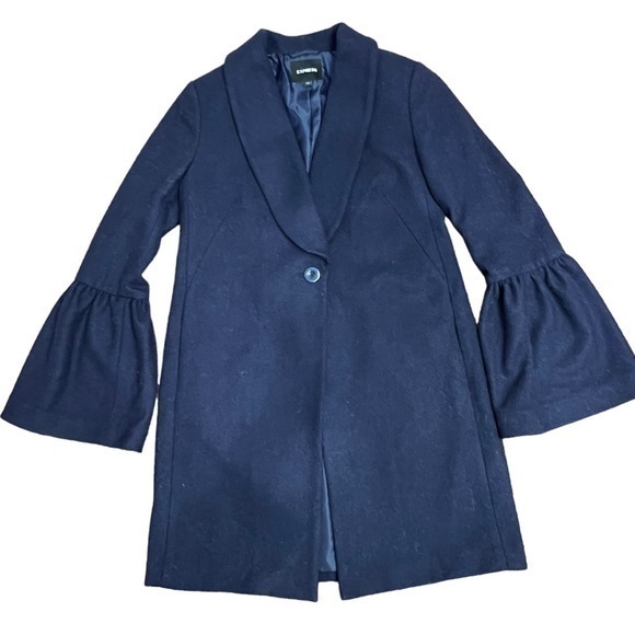 Express‎ Wool Navy Blue Flare Sleeve Coat Size S - Picture 2 of 9